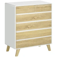 HOMCOM Kommode, Sideboard, 6 Schubladen, minimalistisches Design, weiß+holz, 80 x 40 x 95 cm(m-1)