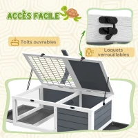 PawHut Maison enclos cage pour petit animal tortue avec 2 espaces support de lampe 81 x 48 x 31,5 cm gris(m-6)