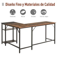 HOMCOM Escritorio Esquinero Mesa de Ordenador estilo Industrial en Forma de L para Oficina con Estante y Pies ajustables 150x120x75 cm Marrón Rústico(m-5)