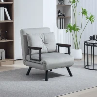 HOMCOM 4-in-1 Velvet-Feel Single Chair Bed, with Pillow - Light Grey(m-2)