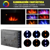 HOMCOM Chimenea Eléctrica de Pared Calefactor Estufa Eléctrica 1000/2000W Temporizador Termostato Auto-Control Llama LED 7 Color Mando a Distancia 90x9,5x56 cm(m-4)