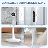 HOMCOM Ventilateur sur pied Ø 42cm 40W 3 modes 28 vitesses, fonction anti-moustique, hauteur réglable oscillant 75° blanc(m-8)