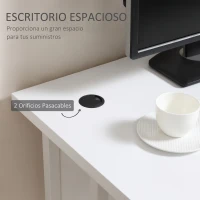 HOMCOM Escritorio Mesa de Ordenador Moderna con 2 Orificios para Cables con Pies Ajustables Mesa Multifuncional para Oficina Estudio 120x60x75 cm Blanco(m-5)