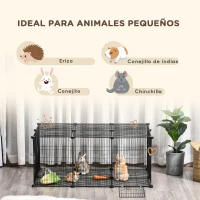PawHut Parque para Mascotas DIY Jaula para Animales Pequeños de 22 Paneles de Malla Metálica con Puerta Conejos Cobaya 105x70x45 cm Negro(m-6)