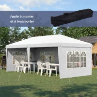Outsunny Tonnelle pop-up pliante - tente de réception - 3 x 6 m 3 cotés démontables blanc(m-4)