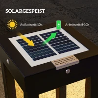 Outsunny Gartenleuchte, Solarbetrieb, bis 10h Leuchtdauer, Einschaltautomatik, wetterfest, 12,5 x 12,5 x 50 cm, Schwarz(m-5)