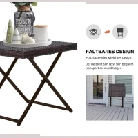 Outsunny Beistelltisch aus Polyrattan klappbar Kaffeetisch Couchtisch Tablett Balkontisch Gartentisch Sofatisch Teetisch Gartenmöbel Rattantisch für Garten Terrasse Balkon, 40x40x40cm Braun(m-4)