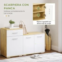 HOMCOM Set per Ingresso 3 in 1 con Appendiabiti a Muro, Specchio e Scarpiera con Panca in Legno(m-6)