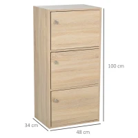 HOMCOM Standschrank, Aktenschrank, Mehrzweckschrank, Büroschrank, Beistellschrank mit 3 Türen MDF-Platten, Natur, 48 x 34 x 100 cm(m-3)