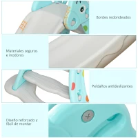 HOMCOM Tobogán para Niños +18 Meses Plegable 2 en 1 con Canasta de Baloncesto Modelo Jirafa Juguete Infantil para Interiores y Exteriores 140x87x85,5 cm Azul y Gris(m-7)