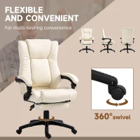 Vinsetto PU Leather Office Chair, Swivel Computer Chair with Footrest, Wheels, Adjustable Height, Cream White(m-6)