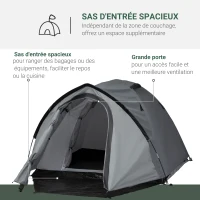 Outsunny Tente de camping 2-3 personnes tente dôme étanche légère ventilée 2 portes fenêtres fibre verre polyester PE gris(m-5)