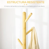 HOMCOM Perchero de Entrada Recibidor con 8 Ganchos para Colgar Ropas Bolsas en Forma de Árbol Ø37,8x175,6 cm Natural y Gris(m-6)