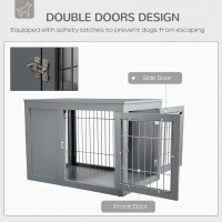 PawHut Furniture Style Dog Crate for Small and Medium Dogs, End Table Pet Cage with Two Lockable Doors - Grey(m-5)