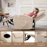 HOMCOM Fauteuil Luxe de Relaxation et Massage Inclinaison Dossier Repose-Pied électrique revêtement synthétique Crème(m-7)