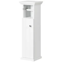 kleankin Meuble de salle de bain support papier toilette avec placard et sortie papier en bois blanc(m-11)