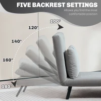 HOMCOM 4-in-1 Velvet-Feel Single Chair Bed, with Pillow - Light Grey(m-5)