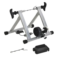 HOMCOM Home Trainer pour vélo Support entraînement vélo VTT Trainer magnétique Pliable 5 Niveaux de résistance réglable Gris métal(m-9)