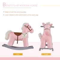 HOMCOM Kids Plush Ride-On Rocking Horse Toy Rocker with Plush Toy Realistic Sounds for Child 18-36 Months Pink(m-5)
