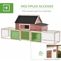 PawHut Gallinero Exterior de Madera con 2 Recintos para Correr Personalizables y Caja Nido Rampa Techo de Asfalto 290x71x119 cm Rojo(m-6)