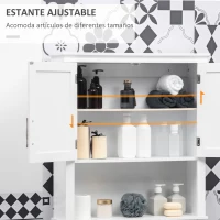 kleankin Mueble sobre Inodoro Armario Alto para Lavadora con 2 Puertas Balda Ajustable y 1 Estante 71x20,5x165 cm Blanco(m-6)