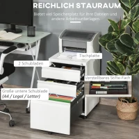 HOMCOM Rollcontainer mit 3 Schubladen mobiler Aktenschrank mit Rollen abschließbar Büroschrank mit konkavem Griff, Schubladenschrank für Büro, Homeoffice, 39 x 48 x 60 cm, Weiß(m-4)