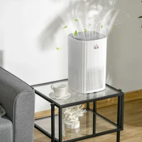 HOMCOM Air Purifiers for Bedroom with 3-Stage Carbon HEPA Filtration System, Air Monitor, Timer, and Ioniser, Air Cleaner with 4 Speeds, Remove Smoke Dust Pollen Odors(m-10)