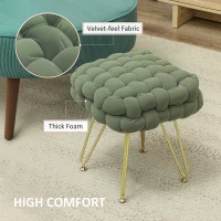 HOMCOM Velvet-Feel Bold Woven Footstool - Green(m-6)