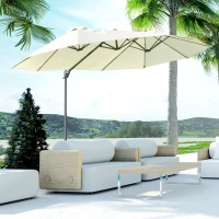 Outsunny Ombrellone Doppio in Acciaio e Poliestere Anti-UV Impermeabile, 445x270x260cm, Beige(m-2)