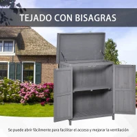 Outsunny Cobertizo de Almacenamiento de Madera para Jadín 74x43x88 cm con 2 Puertas y Techo Asfáltico Abatible Gris(m-5)