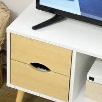 HOMCOM Meuble TV jusqu'à 40 pouces pieds en bois massif 4 tiroirs 1 niche centrale 90 x 30 x 46 cm naturel blanc(m-9)