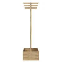 Outsunny Pflanzkasten mit Rankengitter, Eckige Pflanzenbox aus Holz mit Rückenspalier für Kletterpflanzen und Dach(m-7)