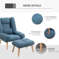 HOMCOM Armchair with Footstool, 180° Recliner with Ottoman, Accent Chair and Footstool with 3-Position Adjustable Backrest and Wooden Legs for Living Room, Blue(m-7)