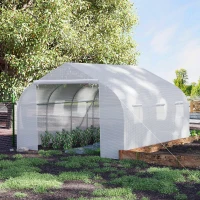 Outsunny Walk-In Polytunnel Greenhouse Warm House Garden Tunnel Shelter Plant Shed with Door and Windows, Galvanised Steel Frame, 4.5 x 3 x 2m, White(m-12)