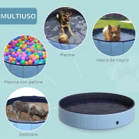 PawHut Piscina Vasca da Bagno Portatile Pieghevole per Cani Animali Domestici in PVC Azzurro Φ160 x 30cm(m-4)
