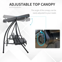 Outsunny Outdoor 2-in-1 Swing Chair Lounger 3 Seater Garden Swing Seat Bed Convertible Tilt Canopy W/ Cushion, Dark Grey(m-4)