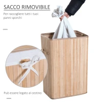 HOMCOM Cesto Portabiancheria in Bambù con Coperchio, Cestino per Biancheria con Sacco in Tessuto Rimovibile, 40x30x60cm, Naturale(m-5)