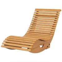 Outsunny Outdoor Rocking Chair w/ Slatted Seat, Wooden Rocking Chair, 130cm x 60cm x 60cm, Light Brown(m-11)