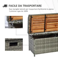 Outsunny Cassapanca da Esterno in Rattan Design 2 in 1, Baule da Esterno con Seduta in Legno, 121x50x50cm, Grigio(m-5)