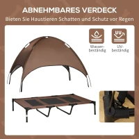 PawHut Erhöhtes Hundebett mit Baldachin, Haustierbett, Hundeliege outdoor mit Dach, Atmungsaktiv, Taftstoff für Camping Kaffee 122 x 92 x 108 cm(m-6)