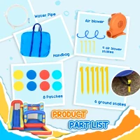 Outsunny 4-in-1 Bouncy Castle, with Slide, Trampoline, Climbing Wall, Blower, Multicoloured(m-5)