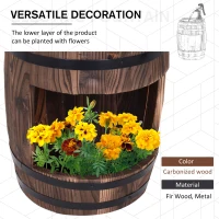 Outsunny Wood Barrel Patio Water Fountain Electric Pump Garden Decorative Ornament with Flower Planter Decor(m-5)