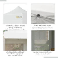Outsunny Faltpavillon Pavillon Gartenzelt mit Seitenwänden Pop-up-Zelt wasserdicht Gartenpavillon Weiß 300 x 300 x 320 cm(m-7)