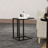 HOMCOM C Shape Bedside Table w/Metal Frame Wood-Effect Top Sofa Narrow Snack End Table for Living Room, Black(m-7)