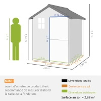 Outsunny Abri de jardin 2,88m² cabane à outils extérieur en bois toit étanche avec fenêtre transparente, plancher inclus(m-3)
