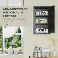 kleankin Armadietto Medicinali con 3 Mensole e Blocco con Chiavi in Acciaio, 30x14x46cm, Nero(m-5)