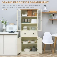 HOMCOM Buffet meuble cuisine rangement armoire de cuisine 4 portes dont 2 portes vitrées et 1 tiroir hauteur 182,5 cm avec étagères réglables - beige(m-4)