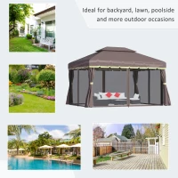 Outsunny 3 x 4m Aluminium Garden Gazebo, Marquee Canopy Shelter Pavilion Party Tent with Nets and Curtains for Garden and Deck, Coffee(m-6)