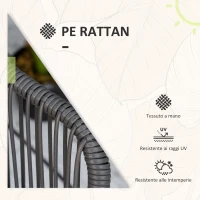 Outsunny Salotto da Giardino in Rattan con 2 Poltroncine con Cuscini e Tavolino da Caffè in Vetro, Grigio(m-6)