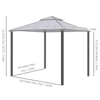 Outsunny Gazebo da Giardino 3x3 m con Zanzariera, Struttura in Metallo e Copertura in Poliestere, Grigio(m-3)